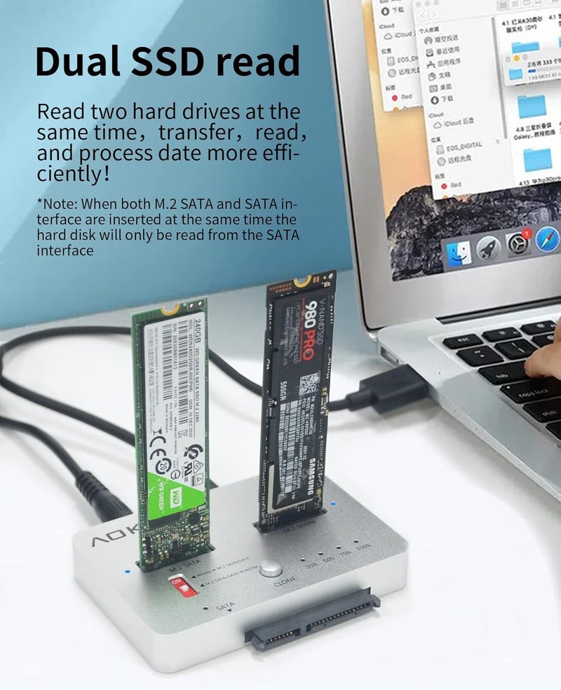 AOKO M.2 Duplicator SATA to NVMe SSD Cloner Docking Staion for NVMe + M.2 NGFF and 2.5" /3.5" SATA SSD/HDD Converter and Reader Bidirectional Offline Hard Drive Cloner - Image 5